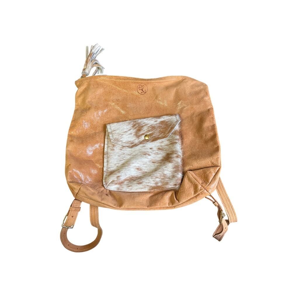 Beaudin Genuine Leather Becka Tan Fur Convertible Purse Backpack